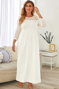 Plus Size 3/4 Lace Long Sleeve Yoke Women's Maxi Dress