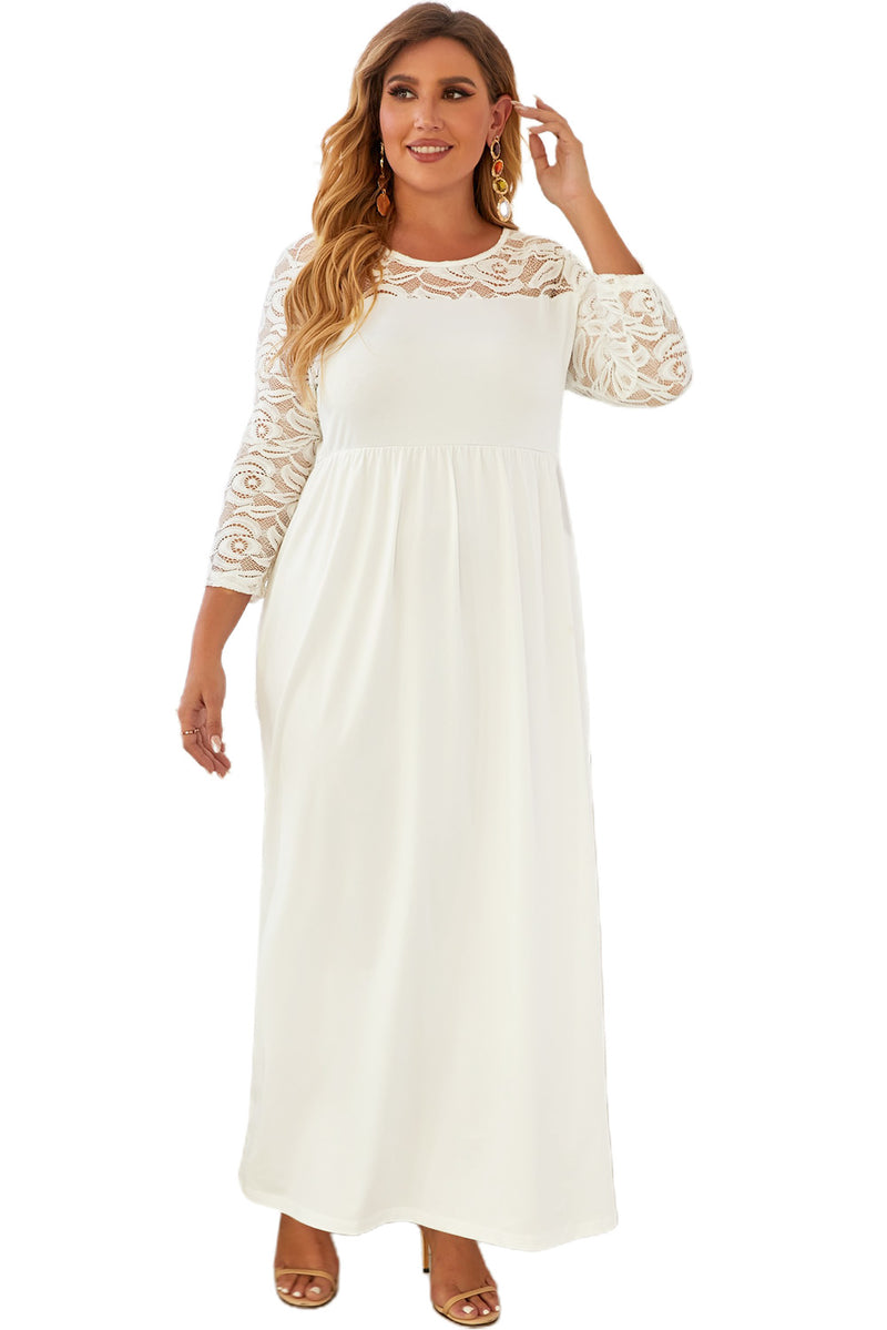 Plus Size 3/4 Lace Long Sleeve Yoke Women's Maxi Dress