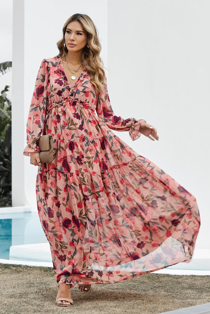 Udressshop Wild Lotus Ruffle Tiered Maxi Dress