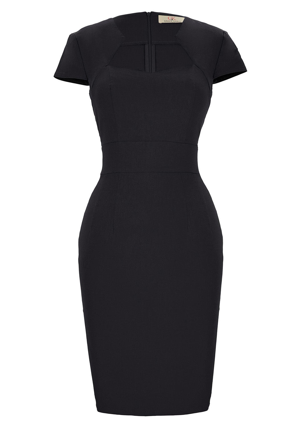 Women's 50s Square Neck Vintage Pencil Dress Short Sleeve Mid Waist Bandeau Formal Dress