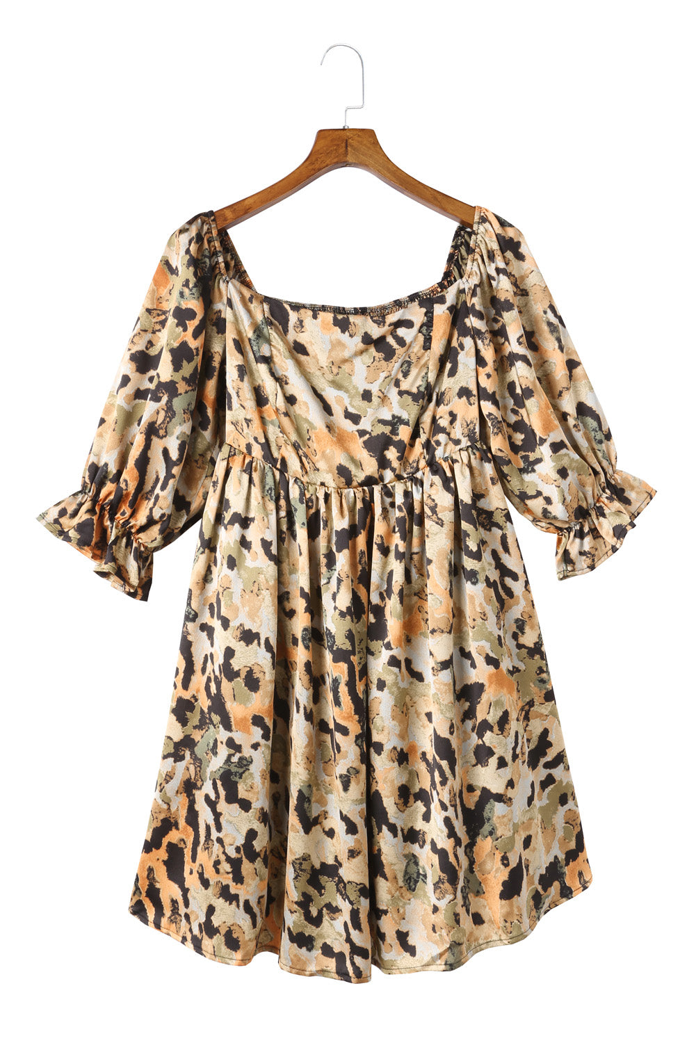 Women's Abstract Print Shirred Half Sleeve Square Neck off-shoulder Mini Dress