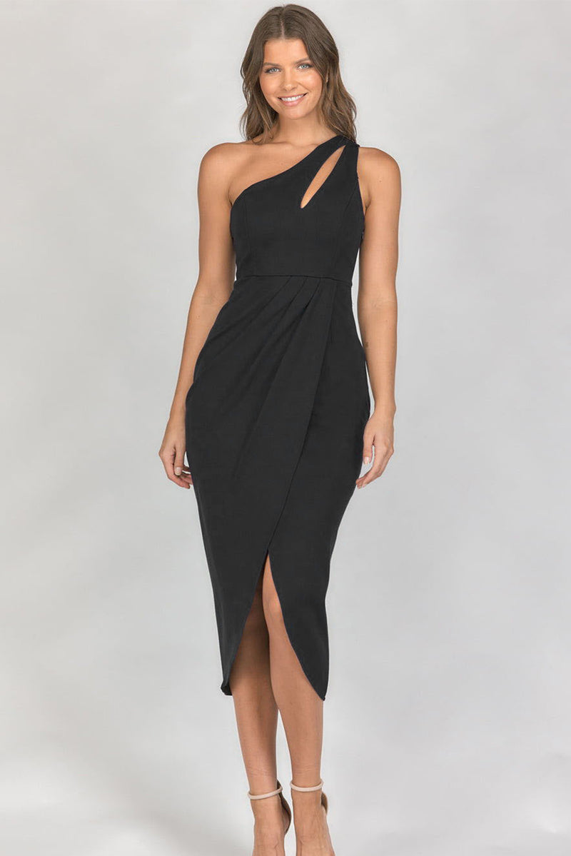 Women's Asymmetric Cut out Sleeveless Pleated Midi Dress with Slit