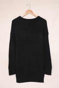 Women's Buttoned Notched Neck Drop Shoulder Waffle Knit Sweater Dress Fit Style