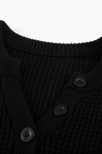 Women's Buttoned Notched Neck Drop Shoulder Waffle Knit Sweater Dress Fit Style