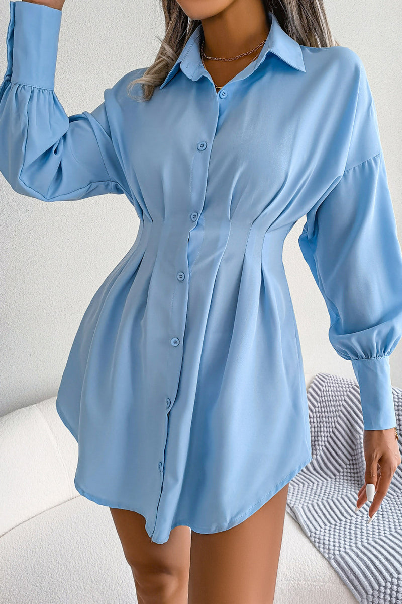 Women's Casual Lantern Long Sleeve Waist Asymmetric Dress Shirt Dress