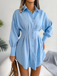 Women's Casual Lantern Long Sleeve Waist Asymmetric Dress Shirt Dress