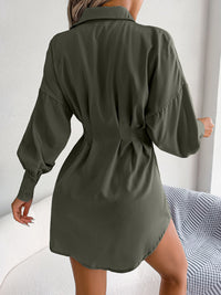 Women's Casual Lantern Long Sleeve Waist Asymmetric Dress Shirt Dress