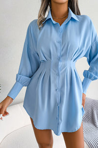 Women's Casual Lantern Long Sleeve Waist Asymmetric Dress Shirt Dress