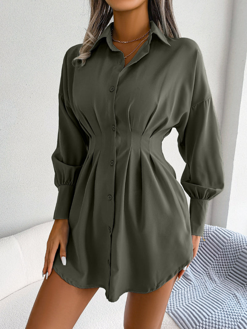 Women's Casual Lantern Long Sleeve Waist Asymmetric Dress Shirt Dress