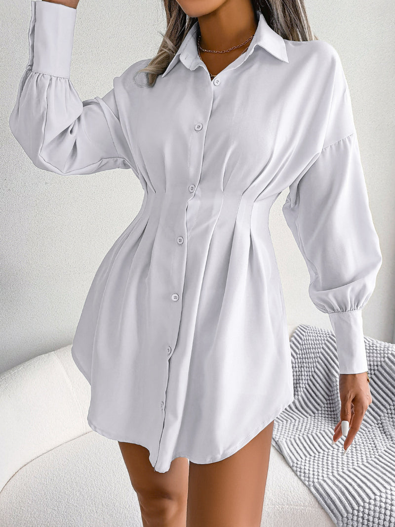 Women's Casual Lantern Long Sleeve Waist Asymmetric Dress Shirt Dress