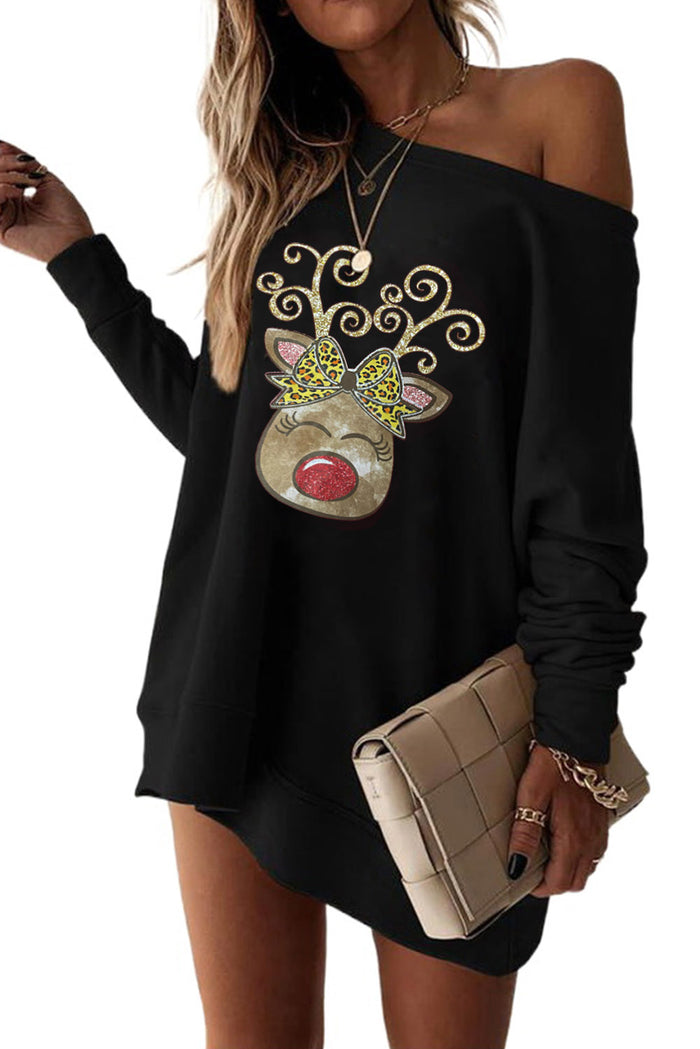 Women's Christmas Animal Print Cute Sweatshirt Mini Dress