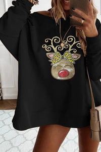 Women's Christmas Animal Print Cute Sweatshirt Mini Dress