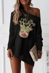 Women's Christmas Animal Print Cute Sweatshirt Mini Dress