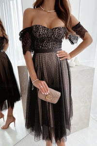 Women's Dotted Lace Mesh Off Shoulder Lace Patchwork Dress Anniversaries, Events, Parties, Weddings