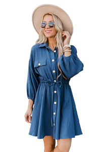 Women's Drawstring Tunic Design of the waist Tunic Shirt Dress