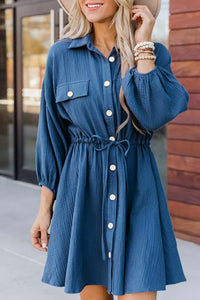 Women's Drawstring Tunic Design of the waist Tunic Shirt Dress