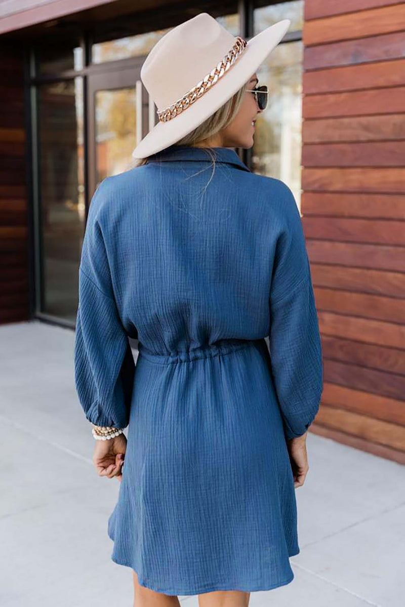 Women's Drawstring Tunic Design of the waist Tunic Shirt Dress