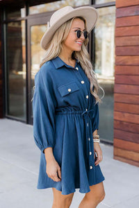 Women's Drawstring Tunic Design of the waist Tunic Shirt Dress