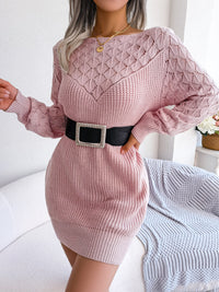 Women's Fashion Hollow Outer Neck Long Sleeve Pullover Sweater Dress