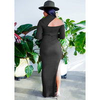 Women's Half Turtleneck Hem Slit Dress Turtleneck Pit Strip Long Dress