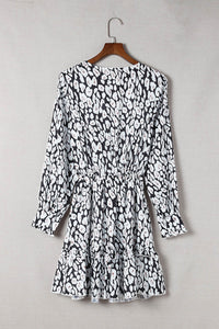 Women's Leopard V Neck Long Sleeve A-line Dress