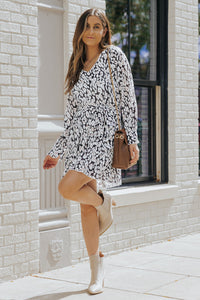 Women's Leopard V Neck Long Sleeve A-line Dress