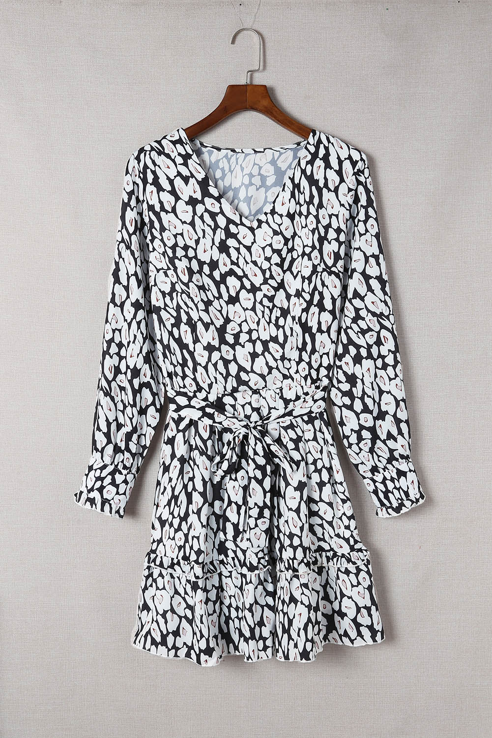 Women's Leopard V Neck Long Sleeve A-line Dress