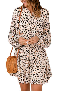 Women's Leopard Print Shirt Mini Dress Adjustable Waistline