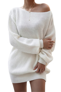 Women's Long-Sleeved One-Neck Casual Loose Knitted Sweater Dress