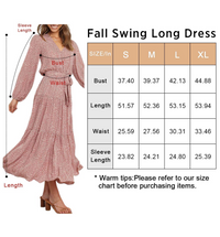 Women's Long Sleeve V Neck Leopard Pleated Layered Maxi Dress Waist Boho Chiffon Flowy