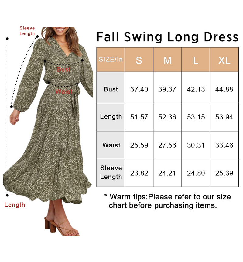 Women's Long Sleeve V Neck Leopard Pleated Layered Maxi Dress Waist Boho Chiffon Flowy