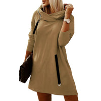 Women's Loose Zipper Hooded Long Sleeve Dress