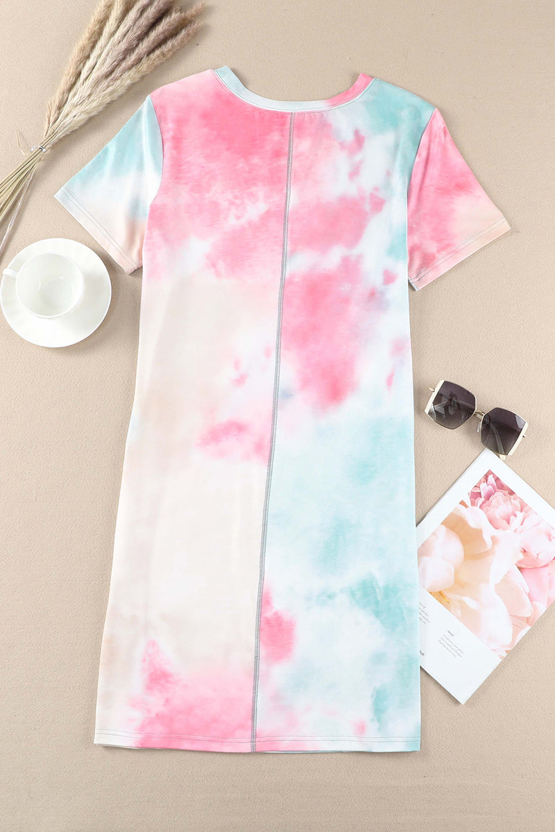 Women's Tie Dye Oversized Slit Tee Dress Cute Print Oversized