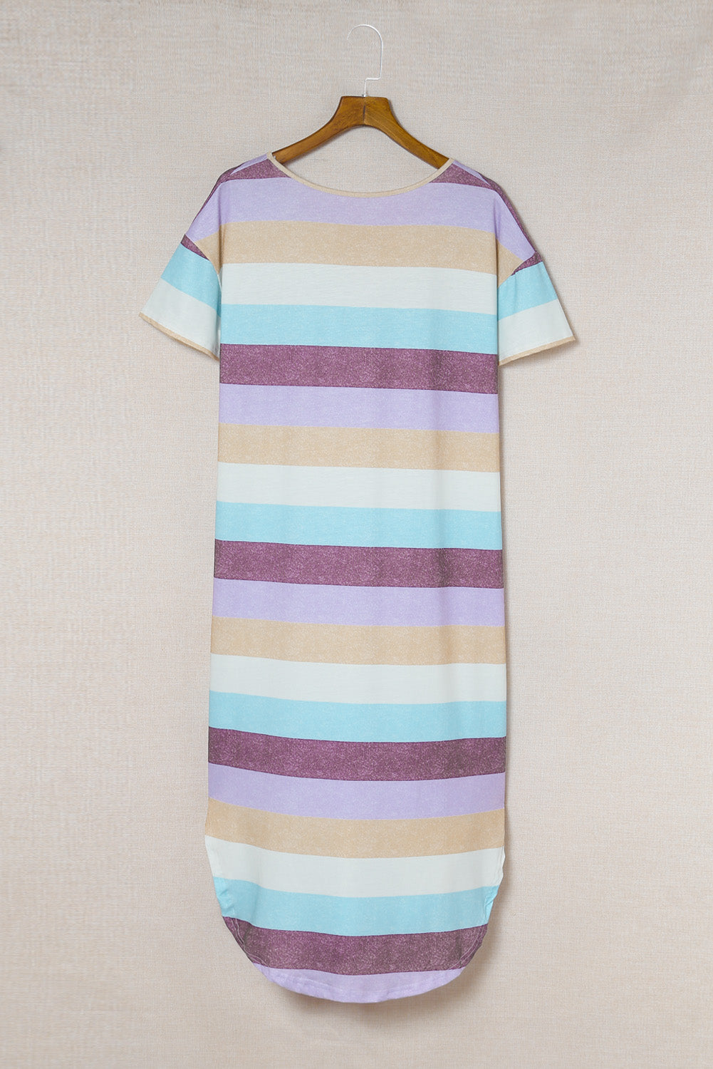 Women's Relaxed Fit Style Striped V Neck T Shirt Midi Dress