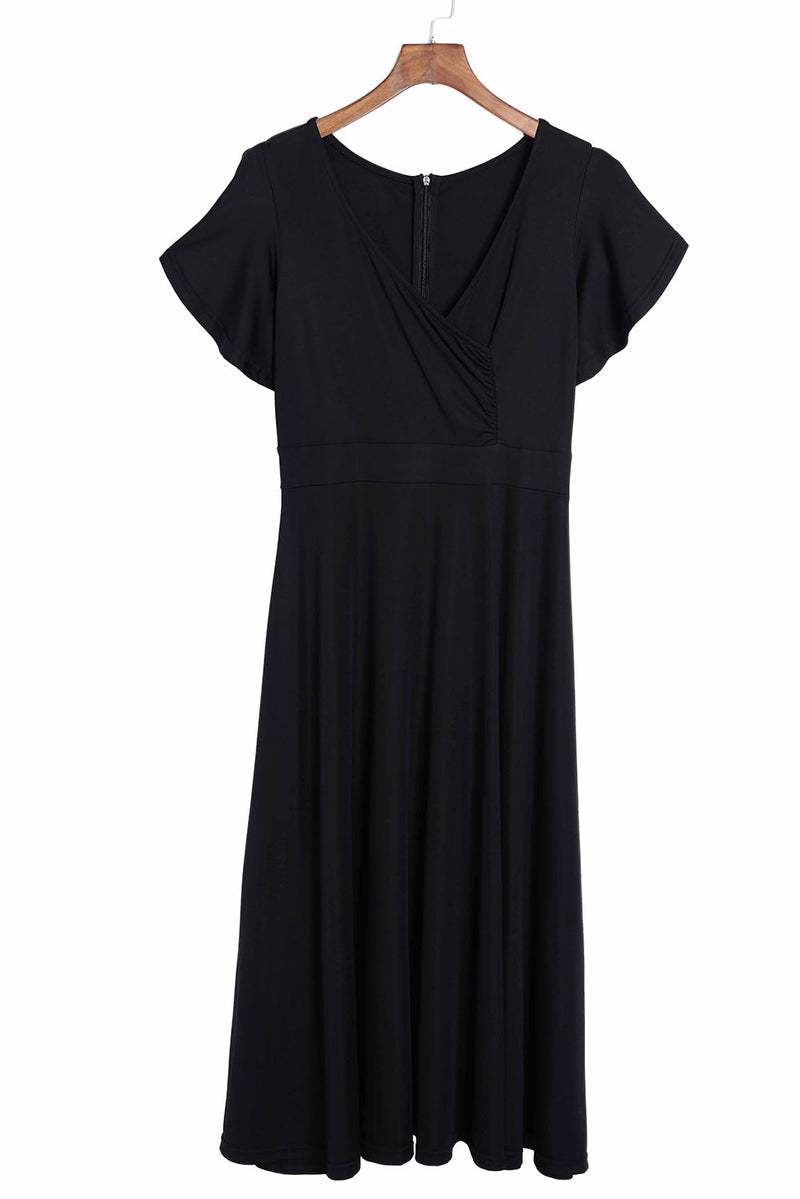 Women's Ruffled Sleeve Wrap V Neck Trip Prom Club Midi Dress