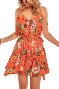 Women's Sleeveless Open Back A-line Mini Floral Dress