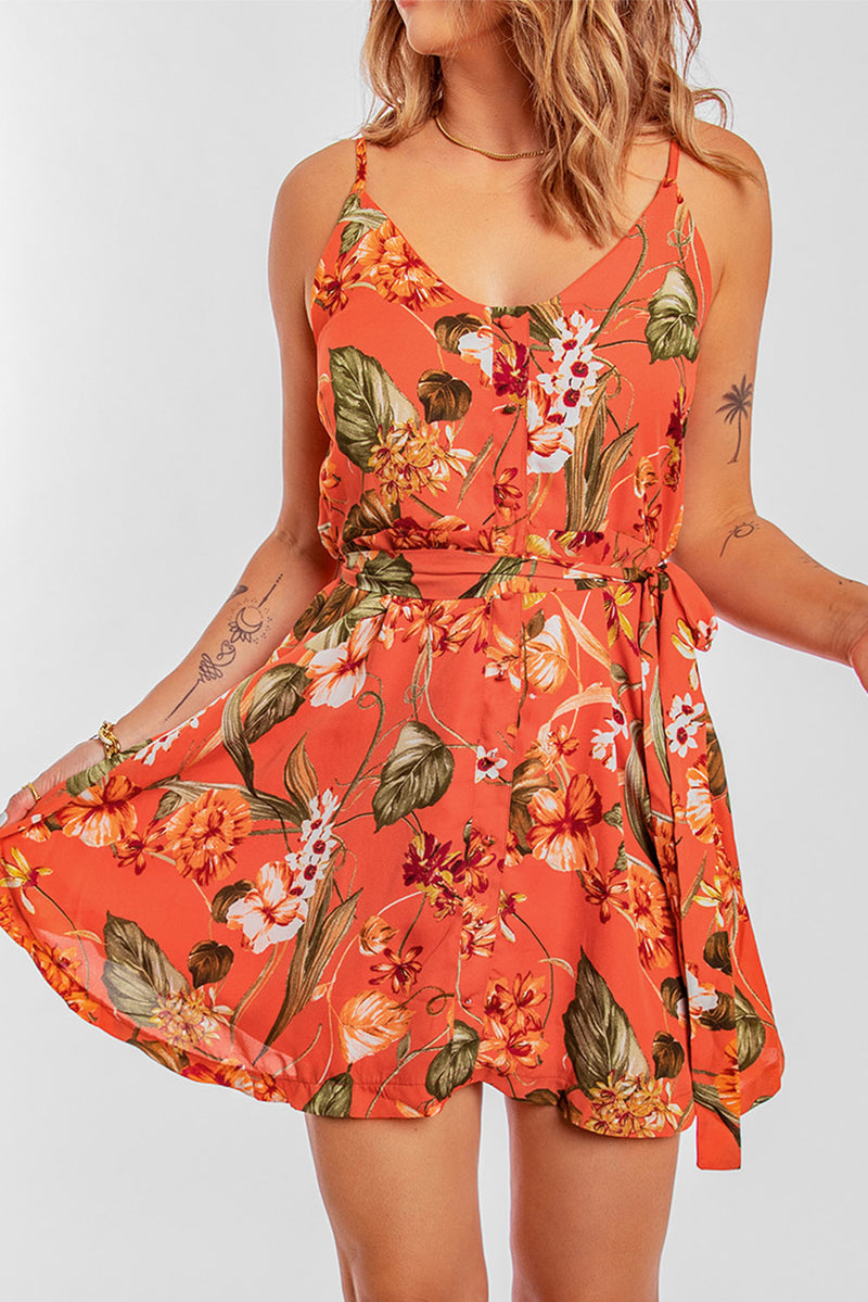 Women's Sleeveless Open Back A-line Mini Floral Dress