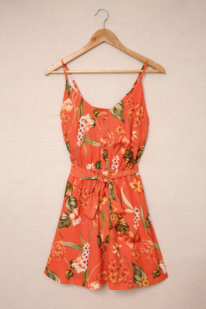 Women's Sleeveless Open Back A-line Mini Floral Dress