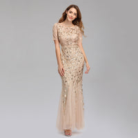 Women's Slim Mesh Sequin Banquet Host Evening Dress Mermaid Dress