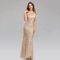 Women's Slim Mesh Sequin Banquet Host Evening Dress Mermaid Dress