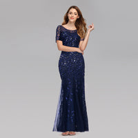 Women's Slim Mesh Sequin Banquet Host Evening Dress Mermaid Dress