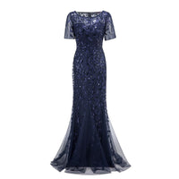 Women's Slim Mesh Sequin Banquet Host Evening Dress Mermaid Dress