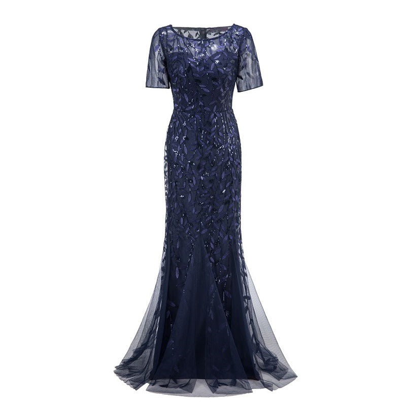 Women's Slim Mesh Sequin Banquet Host Evening Dress Mermaid Dress