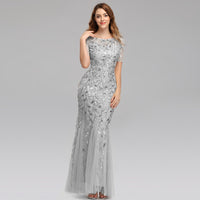 Women's Slim Mesh Sequin Banquet Host Evening Dress Mermaid Dress