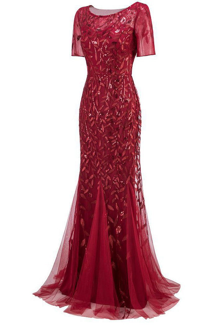 Women's Slim Mesh Sequin Banquet Host Evening Dress Mermaid Dress