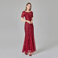 Women's Slim Mesh Sequin Banquet Host Evening Dress Mermaid Dress