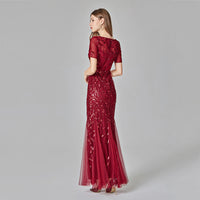 Women's Slim Mesh Sequin Banquet Host Evening Dress Mermaid Dress