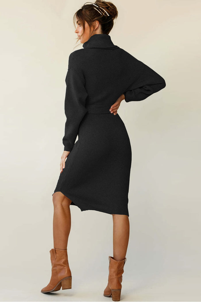 Women's Stand Collar Tie Knit Dress Sweater Turtleneck Bottoming Dress