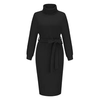 Women's Stand Collar Tie Knit Dress Sweater Turtleneck Bottoming Dress