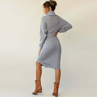 Women's Stand Collar Tie Knit Dress Sweater Turtleneck Bottoming Dress